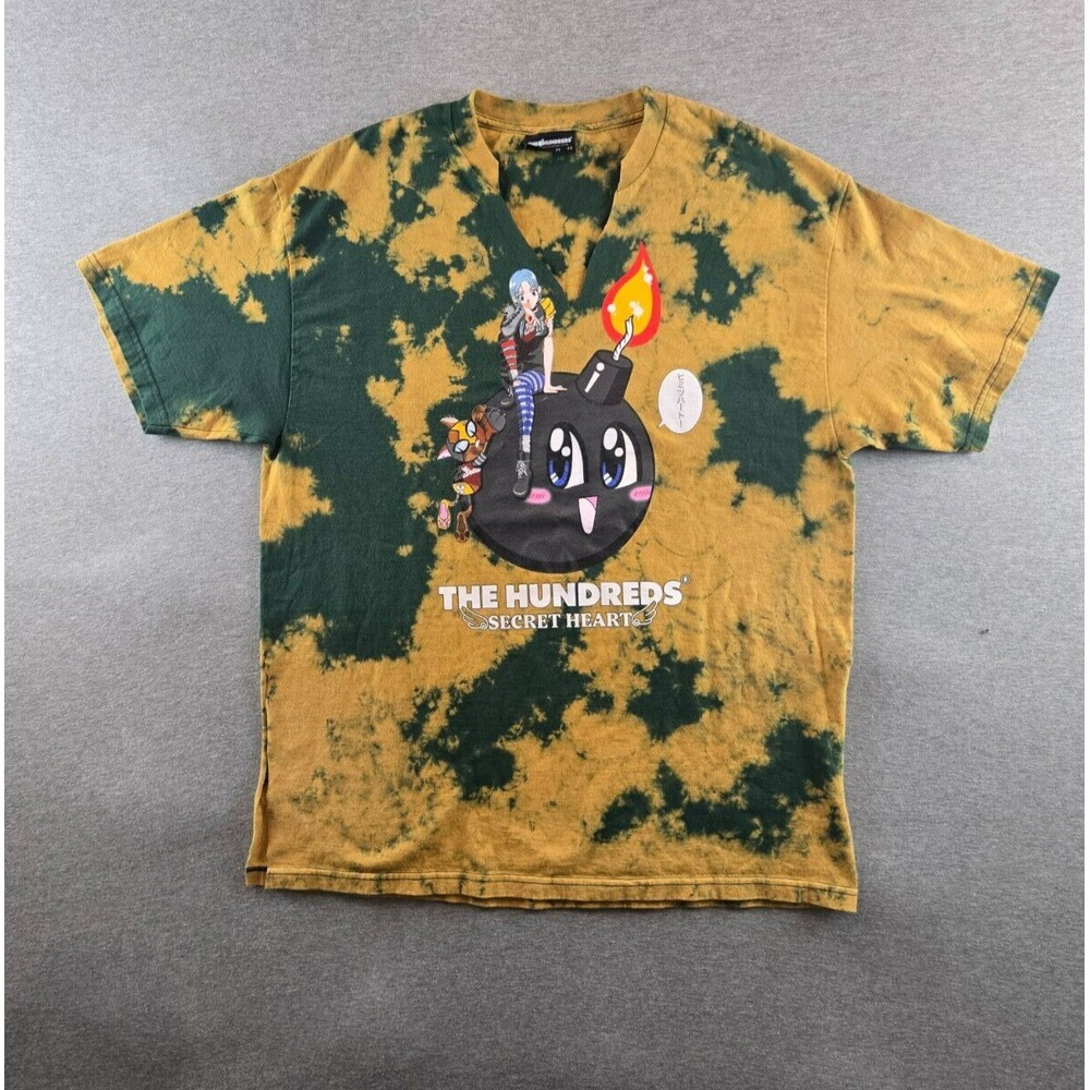 The Hundreds x Secret Heart Shirt Mens Large Gold Tie Dye Anime Girl Collab Tee